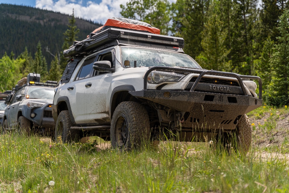 Toyota vehicle on an off-road trail with JBA upper control arms, which help you make the most of your off-roading adventures.